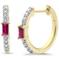 <span style="color:purple">SPECIAL!</span> .49ct G SI 14K Yellow Gold Diamond & Baguette Ruby Gemstone Hoop Post & Click Earings
