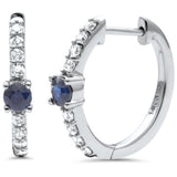 .54ct G SI 14K White Gold Diamond & Blue Sapphire Hoop Post & Click Earrings