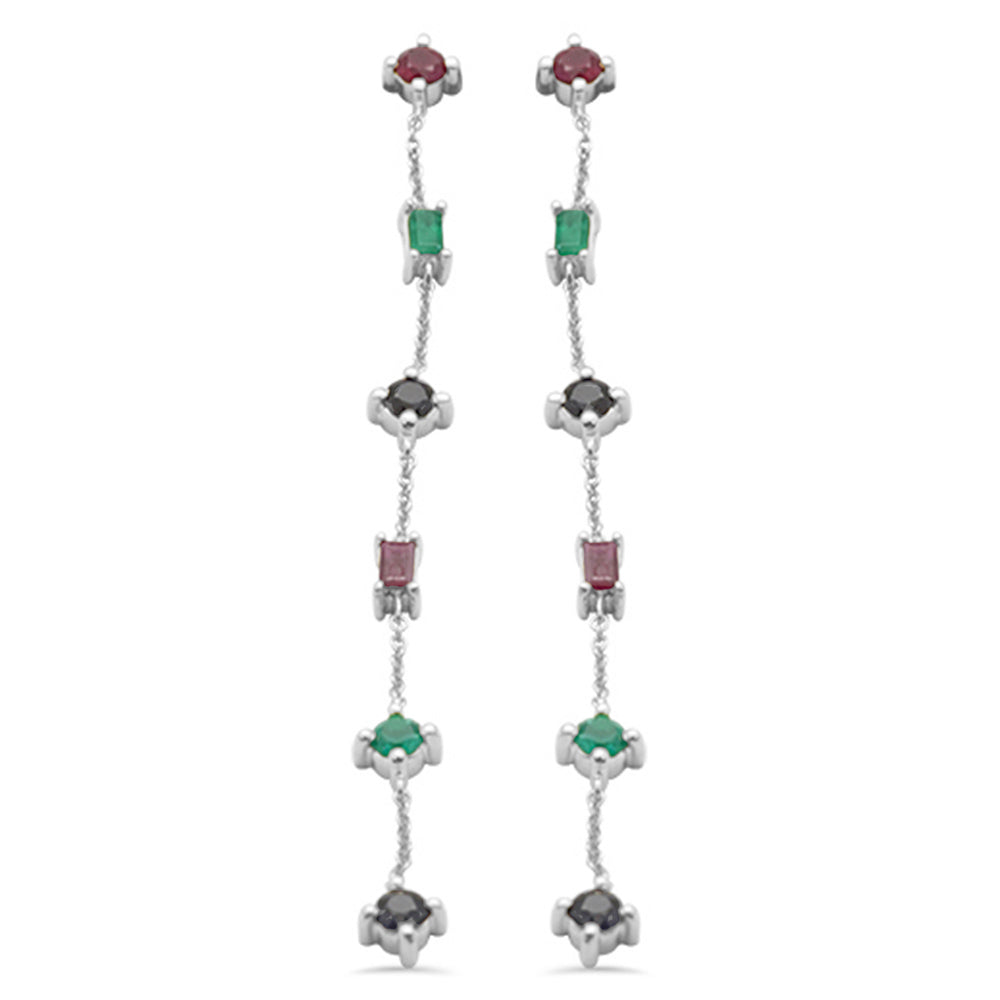 1.48ct G SI 14K White Gold Multi Color Gemstones Drop Screw Back Earrings