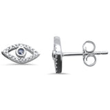 .11ct G SI 14K White Gold Blue Sapphire Gemstone & Diamond Evil Eye Push Back Earrings