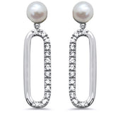 .10ct G SI 14K White Gold Diamond Pearl Paperclip Drop Heart Earrings