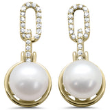 <span style="color:purple">¡ESPECIAL!</span>.20ct G SI Pendientes colgantes de perlas con diamantes de oro amarillo de 14K