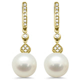 .13ct G SI 14K Yellow Gold Diamond Pearl Drop Heart Earrings