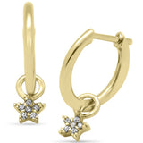 <span style="color:purple">SPECIAL!</span> .05ct G SI 14K Yellow Gold Diamond Dangling Star Hoop Earrings