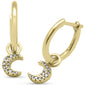 .08ct G SI 14K Yellow Gold Diamond Dangling Moon Hoop Earrings