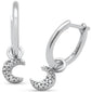 .08ct G SI 14K White Gold Diamond Dangling Moon Hoop Earrings