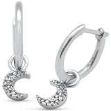 .08ct G SI 14K White Gold Diamond Dangling Moon Hoop Earrings
