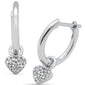 .08ct G SI 14K White Gold Diamond Dangling Heart Hoop Earrings