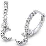 .25ct G SI 14K White Gold Diamond Dangling Moon Hoop Earrings
