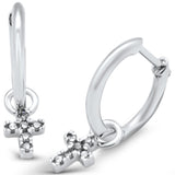 .12ct G SI 14K White Gold Diamond Dangling Cross Hoop Earrings