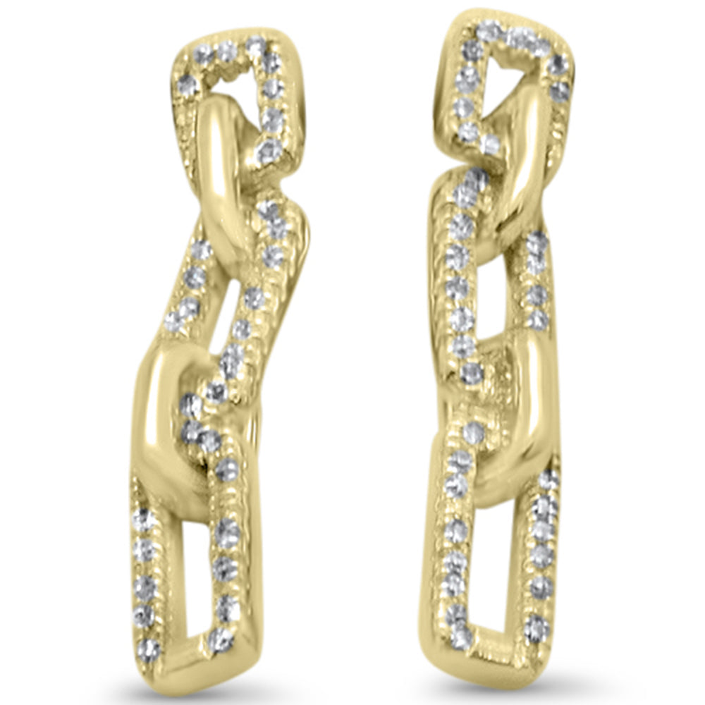 .13ct G SI 14K Yellow Gold Diamond Square Link Dangling Earrings
