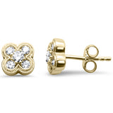 .39ct G SI 14K Yellow Gold Diamond Clover Flower Stud Earrings