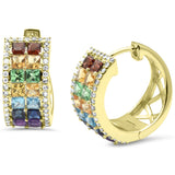 <span style="color:purple">SPECIAL!</span> 1.69ct G SI 14K Yellow Gold Diamond & Multi Color Gemstone Hoop Earrings
