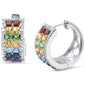 <span style="color:purple">SPECIAL!</span> 1.82ct G SI 14K White Gold Diamond & Multi Color Gemstone Hoop Earrings