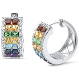 1.82ct G SI 14K White Gold Diamond & Multi Color Gemstone Hoop Earrings