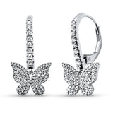 .40ct G SI 14K White Gold Diamond Dangling Butterfly Hoop Earrings