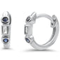 .10ct G SI 14K White Gold Diamond & Blue Sapphire Gemstone Petite Hoop Earrings Post & Click