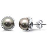 8.82ct G SI 14K White Gold Diamond Pearl Earrings