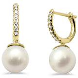 .10ct G SI 14K Yellow Gold Diamond Dangling Pearl Earrings