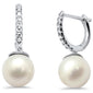 <span style="color:purple">SPECIAL!</span> .10CT G SI 14K White Gold Diamond Dangling Pearl Earrings