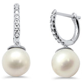 .10CT G SI 14K White Gold Diamond Dangling Pearl Earrings