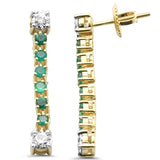 .92ct G SI 14K Yellow Gold Diamond & Emerald Dangle Drop Line Earrings