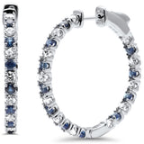 2.27ct G SI 14K White Gold Diamond Blue Sapphire Hoop Earrings