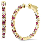 <span style="color:purple">SPECIAL!</span> 2.32ct G SI 14K Yellow Gold Diamond & Ruby Hoop Earrings