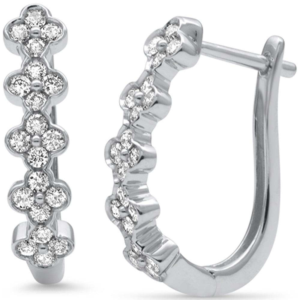 .50ct G SI 14K White Gold Diamond Petite Hoop Clover Earrings