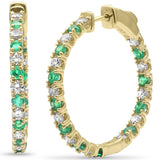 2.04ct G SI 14K Yellow Gold Diamond & Green Emerald Hoop Earrings