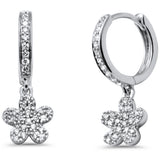 <span style="color:purple">SPECIAL!</span> .18ct G SI 14K White Gold Diamond Flower Petite Hoop Earrings Post & Click