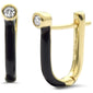 .08ct G SI 14K Yellow Gold Diamond & Black Enamel Hoop Earrings