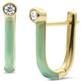 .08ct G SI 14K Yellow Gold Diamond & Turquoise Enamel Hoop Earrings