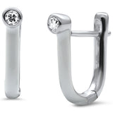 .08ct G SI 14K White Gold Diamond & White Enamel Hoop Earrings