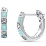 .04ct G SI 14K White Gold Petite Diamond & Turquoise Enamel Hoop Earrings