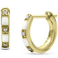 .04ct G SI 14K Yellow Gold Diamond & White Enamel Petite Hoop Earrings