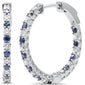 <span style="color:purple">SPECIAL!</span> 1.14ct G SI 14K White Gold Diamond & Blue Sapphire Hoop Earrings