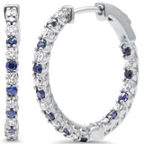 <span style="color:purple">SPECIAL!</span> 1.14ct G SI 14K White Gold Diamond & Blue Sapphire Hoop Earrings