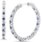 <span style="color:purple">SPECIAL!</span> 3.39ct G SI 14K White Gold Diamond & Blue Sapphire Hoop Earrings