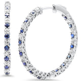 3.39ct G SI 14K White Gold Diamond & Blue Sapphire Hoop Earrings