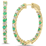 1.41ct G SI 14K Yellow Gold Diamond & Emerald Hoop Earrings