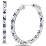 <span style="color:purple">SPECIAL!</span> 2.18ct G SI 14K White Gold Diamond & Blue Sapphire Hoop Earrings Post&Click