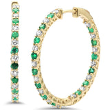 <span style="color:purple">SPECIAL!</span> 2.91ct G SI 14K Yellow Gold Diamond & Emerald Hoop Earrings