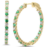 1.01ct G SI 14K Yellow Gold Diamond & Emerald Hoop Earrings