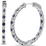 .71ct G SI 14K White Gold Diamond & Blue Sapphire Hoop Earrings