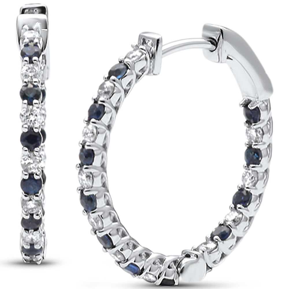 <span style="color:purple">SPECIAL!</span> .86ct G SI 14K White Gold Diamond Blue Sapphire Hoop Earrings