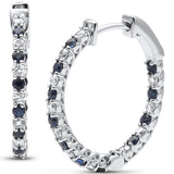 <span style="color:purple">SPECIAL!</span> .86ct G SI 14K White Gold Diamond Blue Sapphire Hoop Earrings
