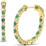 .73ct G SI 14K Yellow Gold Diamond & Emerald Hoop Earrings