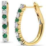 .52ct  G SI 14K Yellow Gold Diamond & Emerald J Hoop Earrings