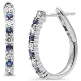 .64ct G SI 14K White Gold Diamond & Blue Sapphire J Hoop Earrings